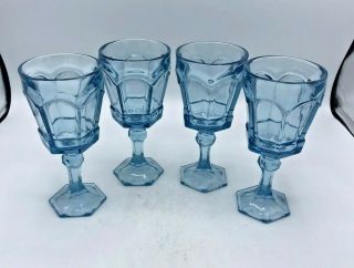 Set Of 4 Vintage Fostoria Light Blue Glass 7.  25 " Wine/water Goblets Virginia