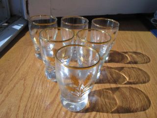Set Of 6 Vintage Juice Glasses With Golden Wheat Design 4 Oz.