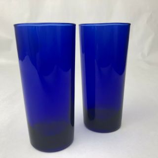 Set Of 2 Cobalt Blue Glass Reims France Cup 6 Inches Tall