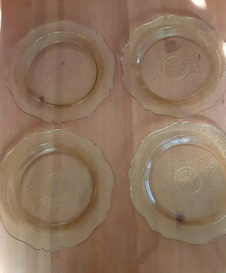 4 Vintage Federal Madrid Depression Glass Amber Yellow 10 Inch Plates