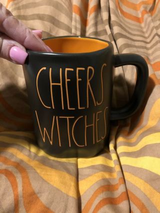 Rae Dunn 2019 Halloween Mug Cheers Witches.  Black With Orange Inside