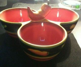 Clay Art Hand - Painted Hot Chili Pepper 3 - Part Condiment Server Dd288txx