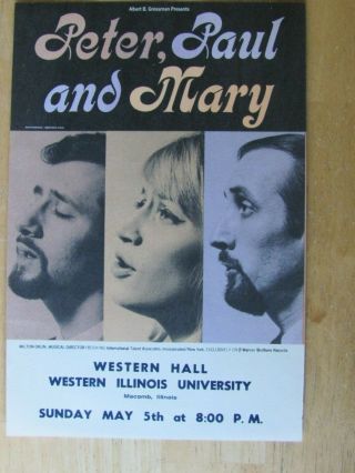 Peter Paul And Mary Concert May 1968 Wiu,  1 Advertising Poster Print 9 " By 6 "