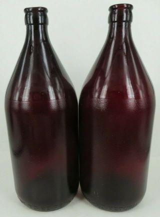 2 Vintage Royal Ruby Red Glass Schlitz Beer Bottles Anchor Hocking Quart 9.  5 "