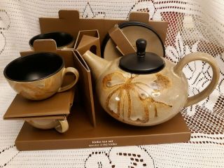 Pier 1 Imports 9 Pc Kioko Tea Set N Box Teapot,  4 Cups & Saucers Handpainted
