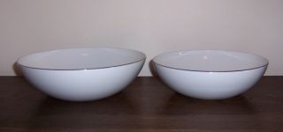 2 Serving Bowls 8 - 3/8 " & 9 - 3/8 " - White W/ Platinum Trim Centura By Corning