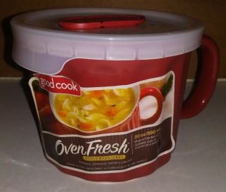 Set Of 2 Good Cook Oven Fresh Stoneware Soup Mug Bowls W/lids Red 20 Oz G - 18