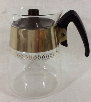 Vtg Corning Pyrex Clear Glass 5 Cup Coffee Pot Teapot Gold Heat Proof Carafe