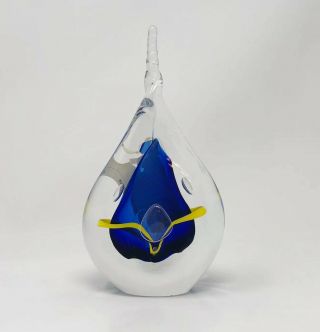 Vtg Adam Jablonski Crystal Cobalt Art Glass Signed Teardrop 6.  5 " Tall Yellow