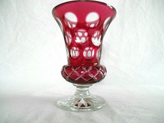 Antique/vintage Elegant Cranberry Glass Cut To Clear Vase Thumbprint & Diamond