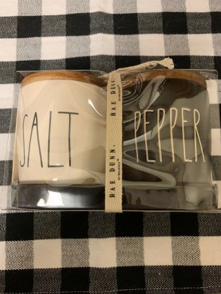 Rae Dunn Salt And Pepper Cellars With Tray Black And White Ll - Htf