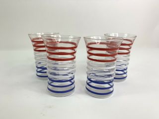 4 Vtg Anchor Hocking Betsy Ross Glass Tumblers Red White Blue Striped 4.  75” Tall