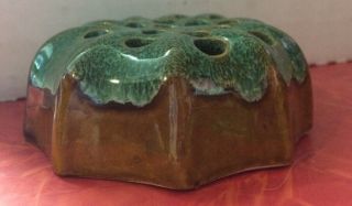Van Briggle Pottery Green/brown Glaze Flower Frog Colorado Springs Marked