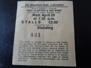 Eric Clapton Concert Ticket Leicester Wed April 20th 1977