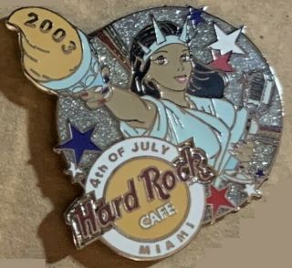 Hard Rock Cafe Miami 2003 July 4th Pin Statue Of Liberty Girl With Microphone