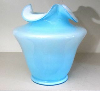 Fenton Vintage Blue Overlay Rare Tri Corner 7 1/2 Inch Vase Pre Logo