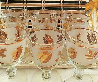 Vintage Libbey Wine Glasses With Gold Leaves Stemware Set Of 6 For Cocktails