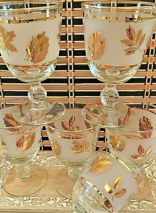 Vintage Libbey Wine Glasses with Gold Leaves Stemware Set of 6 for Cocktails 2