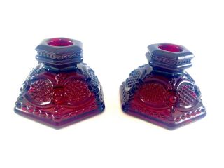 Vintage Avon 1876 Cape Cod Ruby Red Glass Candle Holder Set Of Two