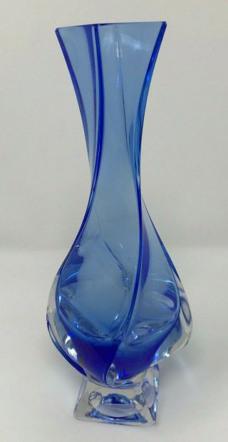Royal Gallery Cobalt Blue Crystal Twisted Bud Vase Vintage Art Glass Hand Made