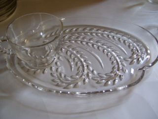 Vintage Federal Glass Snack Set Homestead Wheat 4 Trays 4 Cups Box A16