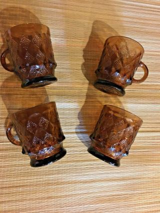 4 Four Vintage Fire King Kimberly Amber Brown Glass Coffee Mug Cup Euc