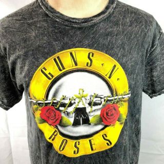Guns N Roses Logo Black Acid Wash L T - Shirt Large Mens Slim Fit 42in Bravado