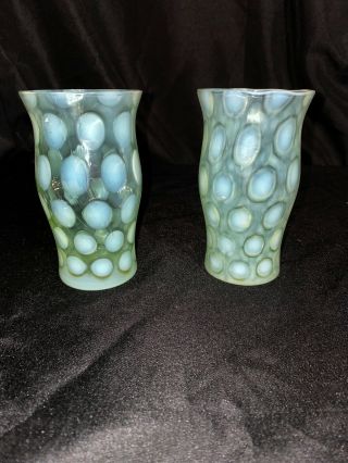2 Vintage Fenton " Coinspot " Coin Dot Green Opalescent Tumblers 5 " Tall