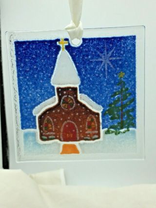 Peggy Karr Fused Glass Christmas Tree Ornament SNOWY CHURCH 2