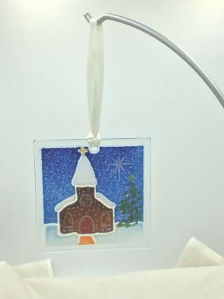 Peggy Karr Fused Glass Christmas Tree Ornament SNOWY CHURCH 3