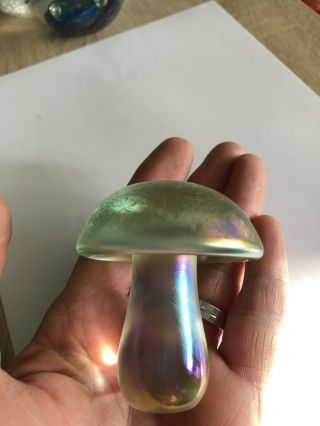 Glasform Iridescent Green Art Glass Mushroom Paperweight