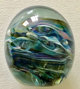 Vintage Murano Style Art Glass Paperweight Impressed Mark Signature Egg Shape
