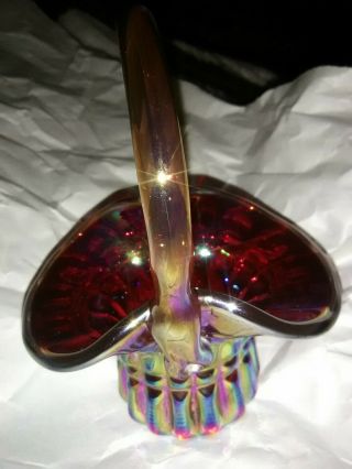 Gibson Art Glass Red Carnival Iridescent Basket 1992 Rare Ruby