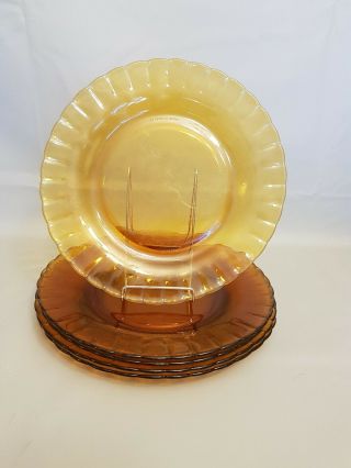 Vtg Duralex Amber Glass Luncheon Plates Set Of 5 Cristal D 