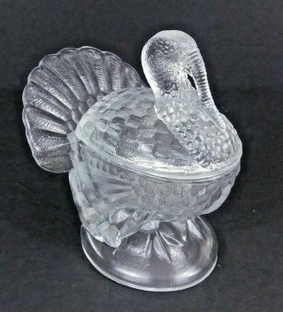 Vintage L.  E.  Smith Heritage Clear Glass Covered Turkey Candy Nut Dish Compote