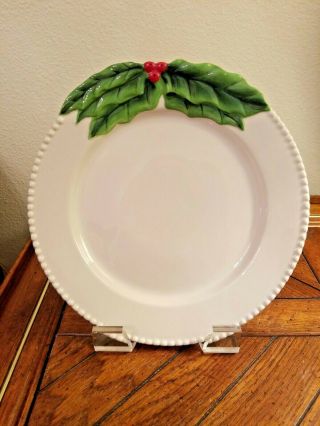 Blue Sky Clayworks Holiday Holly Berries & Leaves 10 1/2 " Round Serving Plate