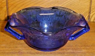 Hazel Atlas Cobalt Blue Depression Glass Cream Soup Bowl Florentine Poppy 2