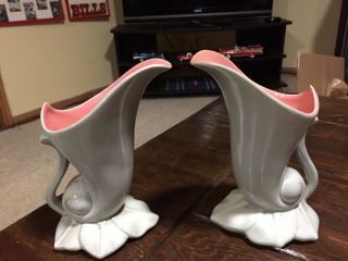 Vintage Gray And Pink Red Wing Vases 7 1/2 “ Tall 1356