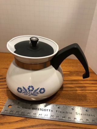 Vintage Rare Corning Ware 3 Cup Blue Cornflower Coffee Carafe Tea Pot With Lid
