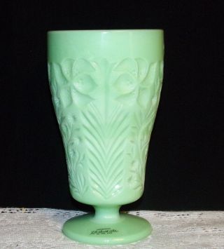 L E Smith Glass Jade Green Dogwood Iced Tea Goblet Pastel Green Jadite Nos
