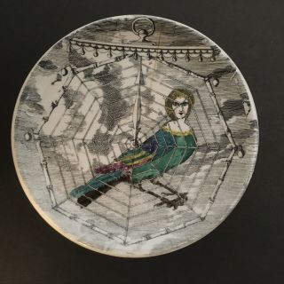 Fornasetti L’arpie Gentili Coaster Small Plate Green Turquoise Lady Bird Flaw