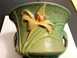 Vintage Roseville Art Pottery Zephyr Lily Green Bowl Pattern 470 - 5” 3