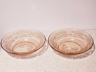 2 Federal Depression Glass Pink Sharon Cabbage Rose 7.  5 " Deep Soup Bowls