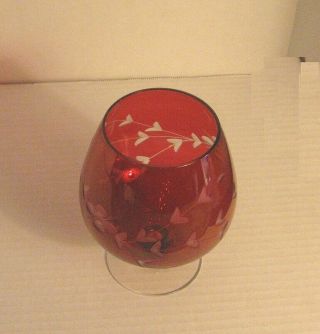 Vintage Ruby vase Brandy glass shape etched clear Pretty one 3