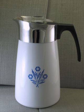 Vintage Corning Ware Blue Cornflower 9 Cup Stove Top Percolator Coffee Pot