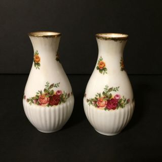 Set Of 2 Royal Albert Old Country Roses Bone China England Rose Bud Vases