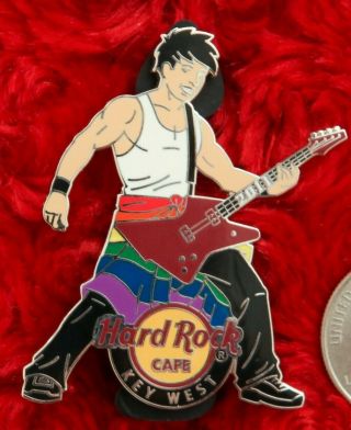 Hard Rock Cafe Pin Key West Gay Pride Rainbow Flag Musician Guitar Player Lapel