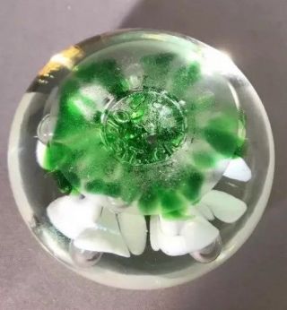 Glass Paperweight Joe St Clair Green White Floral Design Glassware Collectibles 2