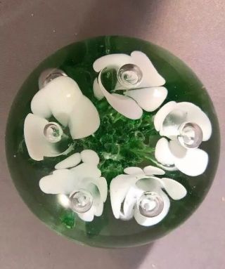 Glass Paperweight Joe St Clair Green White Floral Design Glassware Collectibles 4