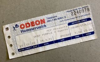 Deep Purple Ticket Stub - 15th March 1991 London Hammersmith - Gig Memorabilia